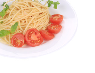 Italian pasta with tomatoes and basil.