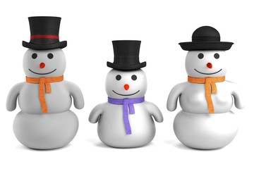 realistic 3d render of snowman family
