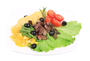 Salad with beef fillet and potatoes.