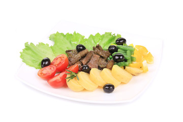 Salad with beef fillet and potatoes.