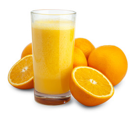 Orange juice and slices isolated