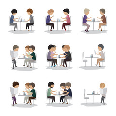 Group Of Friends In Cafe - Isolated On White Background