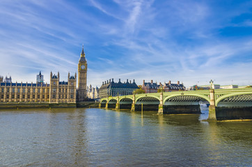 Houses of Parliament, Westminster bridge and Big Ben, UK