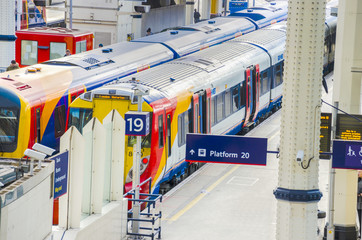 Train inside the Waterloo Railway Station in London, UK