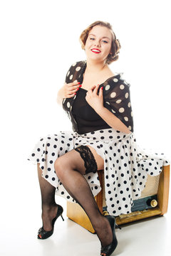 pin up girl posing over white background