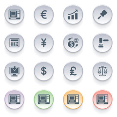 Finance icons on color buttons.