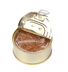Canned tuna in a tin.