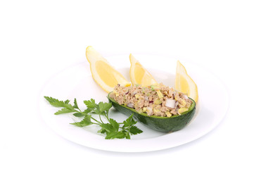 Avocado salad and tuna.