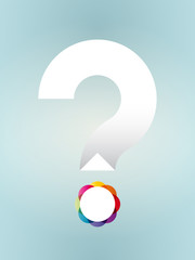 white question mark with colored dot