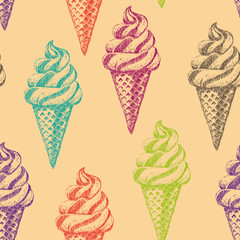 seamless pattern with ice cream hand drawn