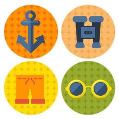 set of beach items icons in flat design