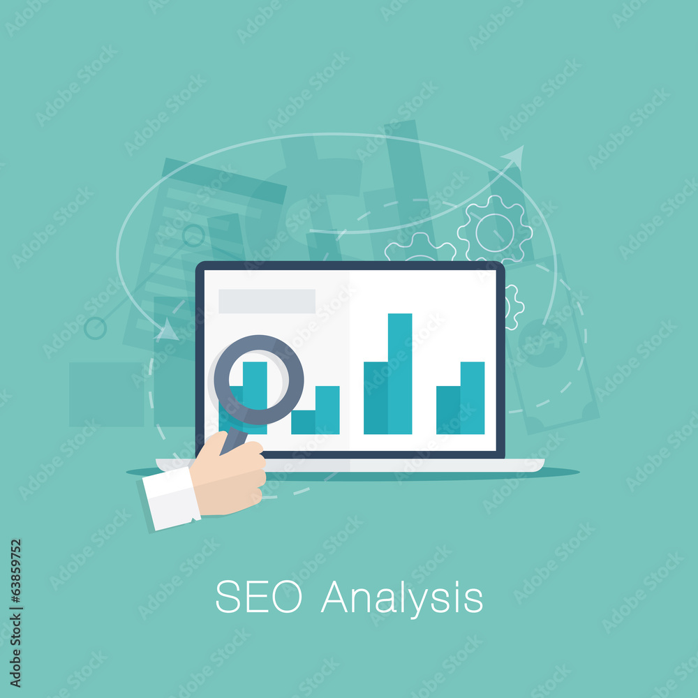 Poster seo analysis process vector concept with cool flat colors