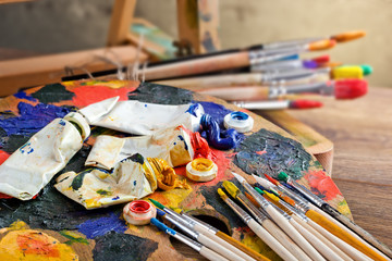 Fototapeta premium Paints and brushes