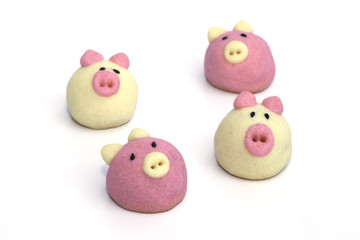 Piggy cookie with pineapple jam isolated