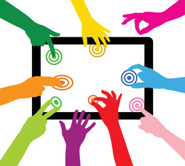 team touches the tablet PC