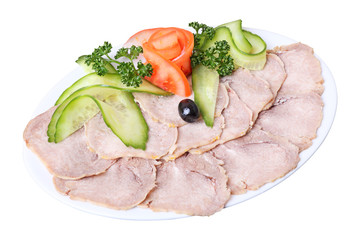 sliced tongue with vegetables