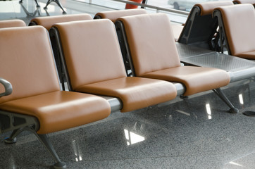 Airport Chairs For Waiting To Flight, Closed Up Shot