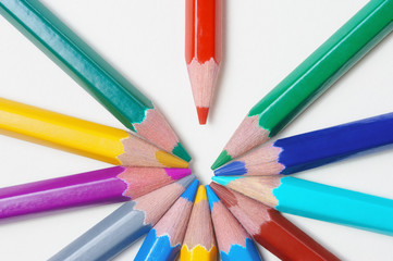 Fototapeta premium Group of color pencils on light background