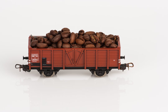 toy rail car with coffee beans two