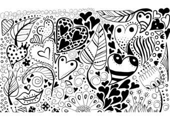 Vintage background with floral and hearts ornament