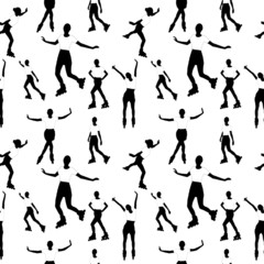 Silhouettes of roller girl seamless pattern
