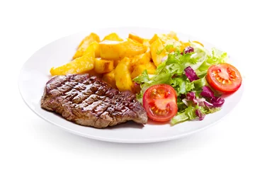Crédence de cuisine en verre imprimé Plats de repas plate of grilled meat with vegetables