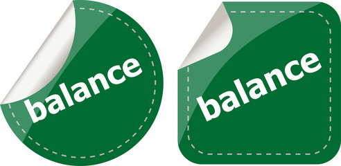 balance word on stickers button set, label, business concept