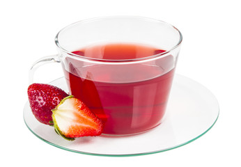 Red tea and fresh strawberry