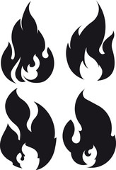 Set of 4 black fires for design or tattoo