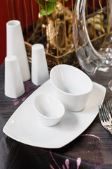 .Ceramic tableware on the table