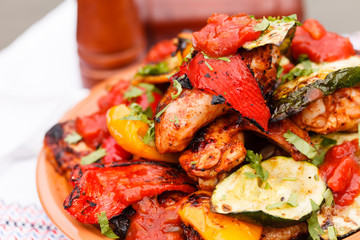 grilled vegetables and chicken