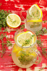 Lemon juice. Iced drink with herbs and citrus fruit