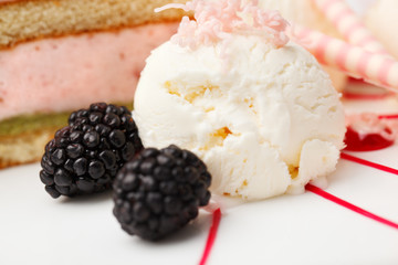 Vanilla ice cream with blackberries