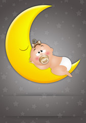 Obraz na płótnie Canvas Baby asleep on the moon in the night