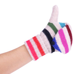 Female hands in mittens isolated on white
