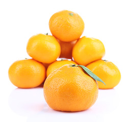 Ripe sweet tangerines, isolated on white