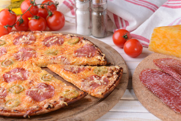 Tasty pizza on table close-up