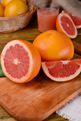 Ripe grapefruit on table close-up