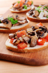 Delicious bruschetta with mushrooms