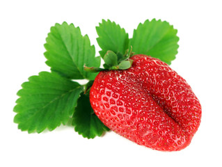 Strawberry with leaves isolated on white