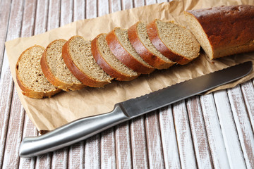Bread  slices on wooden board, close-up