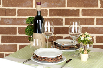 Beautiful holiday Easter table setting in green tones,