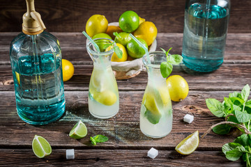Lemonade made of fresh fruits with mint leaf