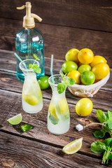 Fresh lemonade with fruit and mint