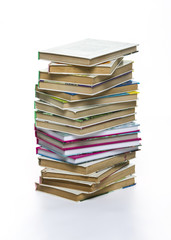 Book pile isolated on white background, contoured