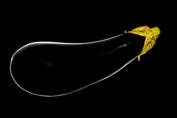 Eggplant with a bright rim on a black background