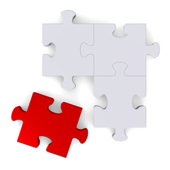 Obraz premium 3d puzzle with red missing piece on white, top view