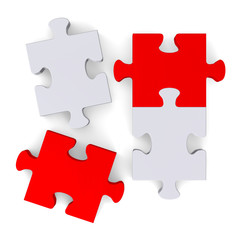 3d puzzle with missing pieces on white, top view