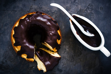 Cake with chocolate on the top