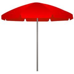Illustration of red beach umbrella on white background